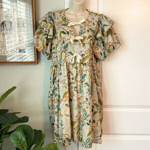 Entro Floral Tie-Front Dress with Puff Sleeves